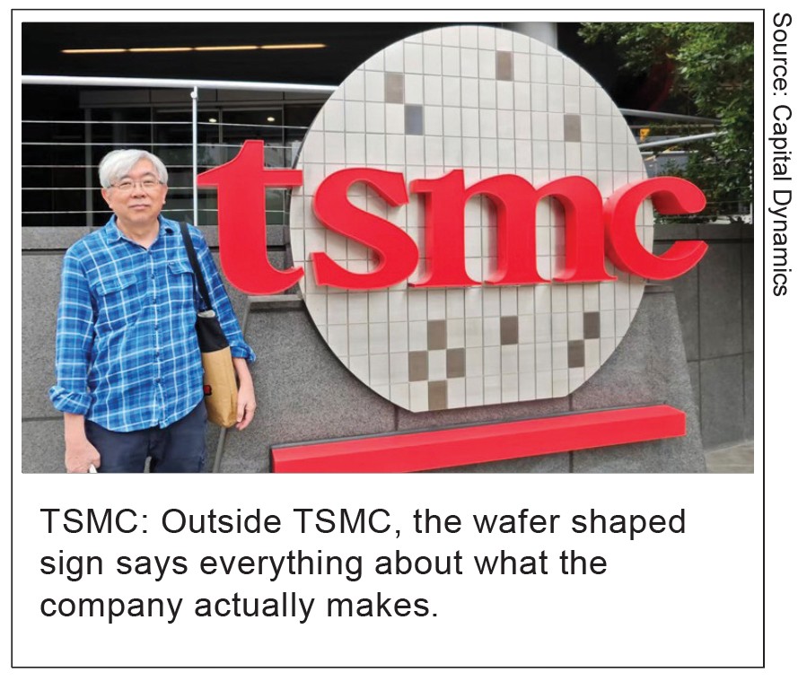 TSMC: Outside TSMC, the wafer shaped sign says everything about what the company actually makes.